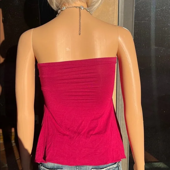 Sky ruby red stretch knit top with crystal straps - Picture 5 of 5